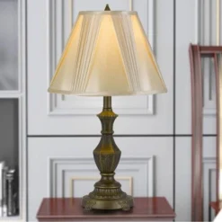 25" Cory Aluminum Casted Table Lamp with Softback Fan Pleated Faux Silk Shade Dark Bronze - Cal Lighting