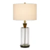 30.25" Sherwood Glass and Metal Table Lamp with Wood Font Hardback Fabric Drum Shade Dark Bronze - Cal Lighting