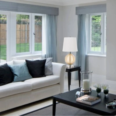 28" Metal/Glass Contemporary Table Lamp Brushed Steel/Amber - Cal Lighting 1 28" Metal/Glass Contemporary Table Lamp Brushed Steel/Amber - Cal Lighting