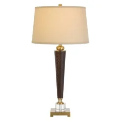 31.5" Sebree Resin/Leatherette Table Lamp with Crystal Font and Metal Base Antique Brass - Cal Lighting