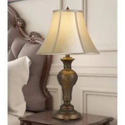 26" Cavan Aluminum Casted Table Lamp with Softback Faux Silk Shade Antique Brass - Cal Lighting