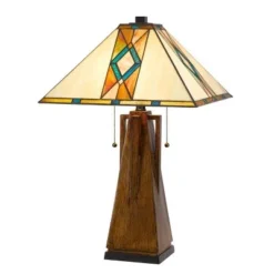 25" Resin Contemporary Mission Table Lamp with Tiffany Glass Shade - Cal Lighting