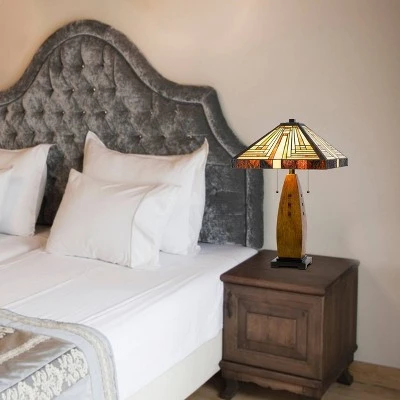 27" Resin Contemporary Mission Table Lamp with Tiffany Glass Shade - Cal Lighting 2 27" Resin Contemporary Mission Table Lamp with Tiffany Glass Shade - Cal Lighting - Image 2