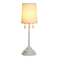 Table Lamp with Fabric Shade and Hanging Acrylic Beads White - Simple Designs