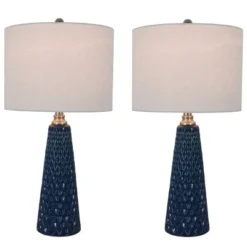 26.5" Set of Two Jameson Textured Ceramic Table Lamp Cobalt Blue - Decor Therapy
