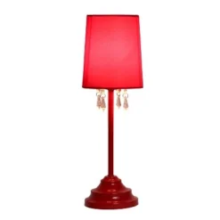 Table Lamp with Fabric Shade and Hanging Acrylic Beads Red - Simple Designs