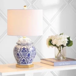 JONATHAN Y 25" Ceramic/Metal Gretchen Ginger Jar Table Lamp (Includes LED Light Bulb) Blue - JONATHAN Y