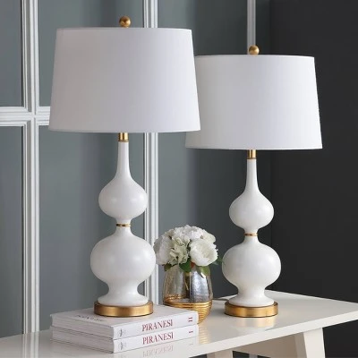 Set of 2 Myla Table Lamp (Includes LED Light Bulb) White/Gold Leaf - Safavieh 1 Set of 2 Myla Table Lamp (Includes LED Light Bulb) White/Gold Leaf - Safavieh