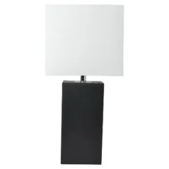 Leather Table Lamp with Fabric Shade Black - Elegant Designs
