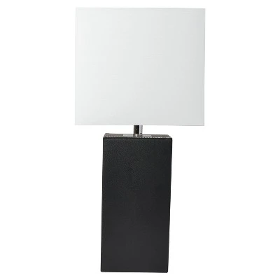 Leather Table Lamp with Fabric Shade Black - Elegant Designs 1 Leather Table Lamp with Fabric Shade Black - Elegant Designs