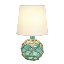 Buoy Rope Nautical Netted Coastal Sea Glass Table Lamp Aqua - Elegant Designs