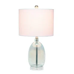 Glass Table Lamp with White Drum Shade Blue - Lalia Home