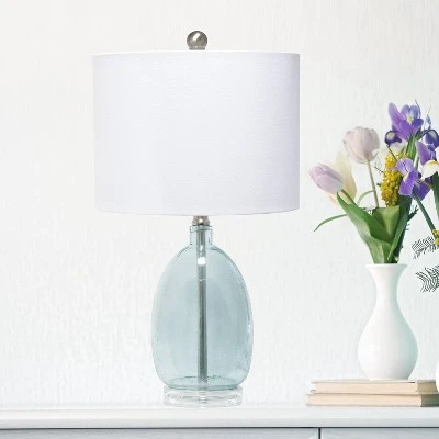 Glass Table Lamp with White Drum Shade Blue - Lalia Home 3 Glass Table Lamp with White Drum Shade Blue - Lalia Home - Image 3