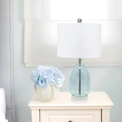 Glass Table Lamp with White Drum Shade Blue - Lalia Home 4 Glass Table Lamp with White Drum Shade Blue - Lalia Home - Image 4