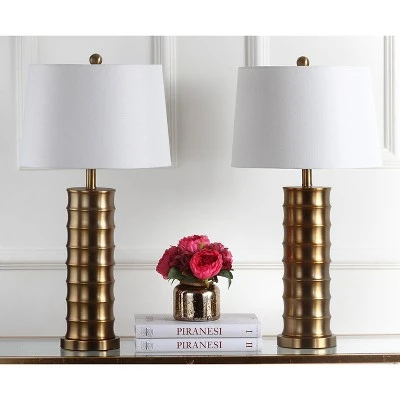 (Set of 2) 28.5" Linus Column Table Lamp Gold (Includes CFL Light Bulb) - Safavieh 1 (Set of 2) 28.5" Linus Column Table Lamp Gold (Includes CFL Light Bulb) - Safavieh