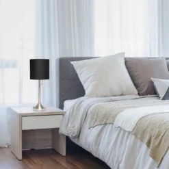 Tapered Desk Lamp with Fabric Drum Shade Black/Silver - Simple Designs -Deals A Radiant Den Store unnamed file 372