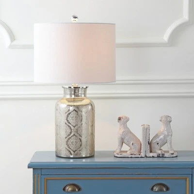 JONATHAN Y 24.5" Glass Emilia Trellis Pattern Table Lamp (Includes LED Light Bulb) Silver - JONATHAN Y 1 JONATHAN Y 24.5" Glass Emilia Trellis Pattern Table Lamp (Includes LED Light Bulb) Silver - JONATHAN Y