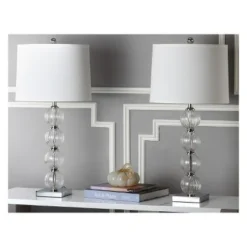 (Set of 2) 31" Amanda Crystal Glass Globe Lamp Clear (Includes CFL Light Bulb) - Safavieh