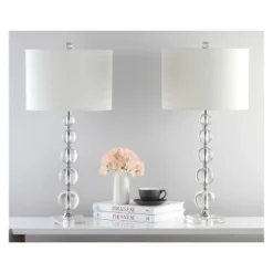 (Set of 2) 29" Liam Stacked Crystal Ball Lamp Clear (Includes CFL Light Bulb) - Safavieh