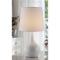23.5" Modern Metal Table Lamp with Touch Sensor White - Ore International