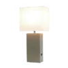 Leather Table Lamp with Fabric Shade Gray - Elegant Designs
