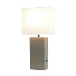 Leather Table Lamp with Fabric Shade Gray - Elegant Designs