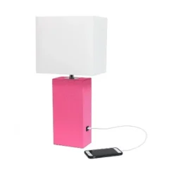 Modern Leather Table Lamp with USB and Fabric Shade Hot Pink - Elegant Designs -Deals A Radiant Den Store unnamed file 3869