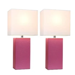 (2pk) 21" Monaco Avenue Modern Leather Table Lamp Hot Pink - Elegant Designs