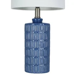 18" Textured Ceramic Table Lamp with Linen Shade (Includes LED Light Bulb) Blue - Cresswell Lighting