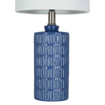 18" Textured Ceramic Table Lamp with Linen Shade (Includes LED Light Bulb) Blue - Cresswell Lighting 1 18" Textured Ceramic Table Lamp with Linen Shade (Includes LED Light Bulb) Blue - Cresswell Lighting