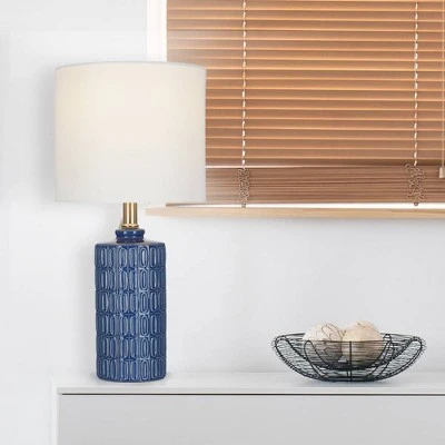 18" Textured Ceramic Table Lamp with Linen Shade (Includes LED Light Bulb) Blue - Cresswell Lighting 3 18" Textured Ceramic Table Lamp with Linen Shade (Includes LED Light Bulb) Blue - Cresswell Lighting - Image 3