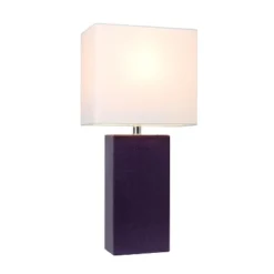 21" Monaco Avenue Modern Leather Table Lamp Eggplant - Elegant Designs