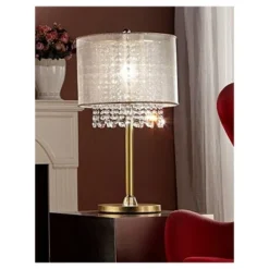 30" Antique Metal Table Lamp with Crystals (Includes CFL Light Bulb) Brown - Ore International