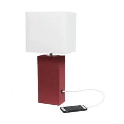Modern Leather Table Lamp with USB and Fabric Shade Red - Elegant Designs -Deals A Radiant Den Store unnamed file 3990
