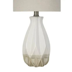 19" Textured Ceramic Accent Table Lamp with Linen Shade (Includes LED Light Bulb) White - Cresswell Lighting