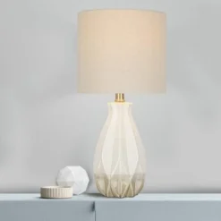 19" Textured Ceramic Accent Table Lamp with Linen Shade (Includes LED Light Bulb) White - Cresswell Lighting -Deals A Radiant Den Store unnamed file 4015