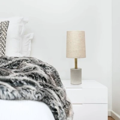 Concrete Table Lamp with Linen Shade Antique Brass - Lalia Home 4 Concrete Table Lamp with Linen Shade Antique Brass - Lalia Home - Image 4