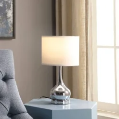 18.75" Retro Metal Table Lamp Silver - Ore International