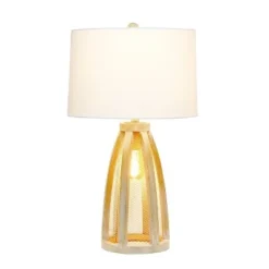 Wood Arch Farmhouse Table Lamp with Fabric Shade Natural - Lalia Home