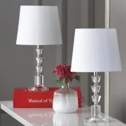 (Set of 2) 16" Harlow Tiered Crystal Lamp Clear (Includes CFL Light Bulb) - Safavieh