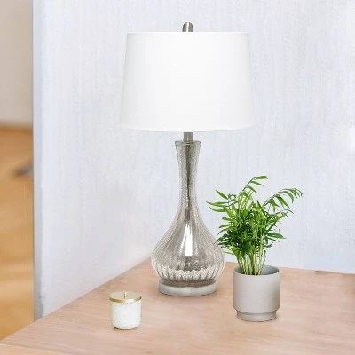 Speckled Mercury Tear Drop Table Lamp with Fabric Shade White - Lalia Home 4 Speckled Mercury Tear Drop Table Lamp with Fabric Shade White - Lalia Home - Image 4