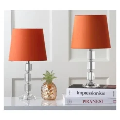 (Set of 2) 16" Erin Crystal Cube Lamp Clear (Includes CFL Light Bulb) - Safavieh