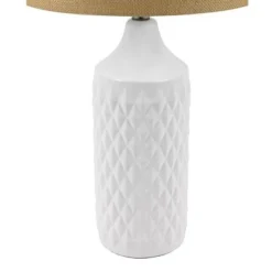 26.5" Geometric Ceramic Table Lamp with Linen Shade White - Cresswell Lighting