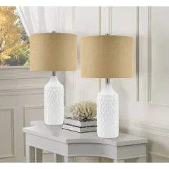 26.5" Geometric Ceramic Table Lamp with Linen Shade White - Cresswell Lighting -Deals A Radiant Den Store unnamed file 4200