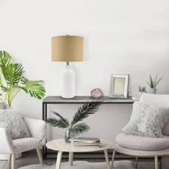 26.5" Geometric Ceramic Table Lamp with Linen Shade White - Cresswell Lighting -Deals A Radiant Den Store unnamed file 4202