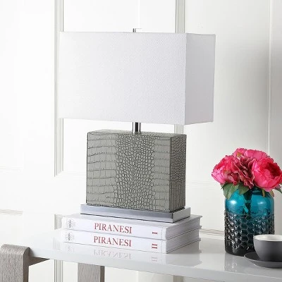 20.5" Delia Faux Alligator Table Lamp Gray (Includes CFL Light Bulb) - Safavieh 1 20.5" Delia Faux Alligator Table Lamp Gray (Includes CFL Light Bulb) - Safavieh