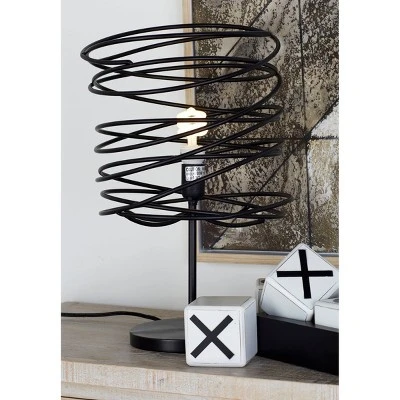 Olivia & May 12" x 21" Industrial Style Round Metal Accent Lamp with Coiled Wire Iron Shade Black - Olivia & May 1 Olivia & May 12" x 21" Industrial Style Round Metal Accent Lamp with Coiled Wire Iron Shade Black - Olivia & May