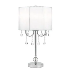 23" Chandelier Table Lamp with Dazzling Clear Beads/Organza Pleated Shade Silver - Cresswell Lighting