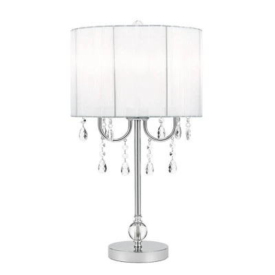 23" Chandelier Table Lamp with Dazzling Clear Beads/Organza Pleated Shade Silver - Cresswell Lighting 1 23" Chandelier Table Lamp with Dazzling Clear Beads/Organza Pleated Shade Silver - Cresswell Lighting