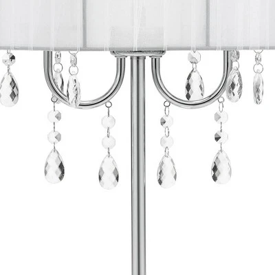 23" Chandelier Table Lamp with Dazzling Clear Beads/Organza Pleated Shade Silver - Cresswell Lighting 2 23" Chandelier Table Lamp with Dazzling Clear Beads/Organza Pleated Shade Silver - Cresswell Lighting - Image 2